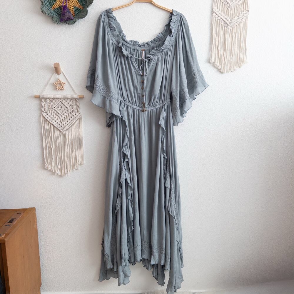 Free People Slate Blue Off-Shoulder Maxi Dress - Picture 2 of 12